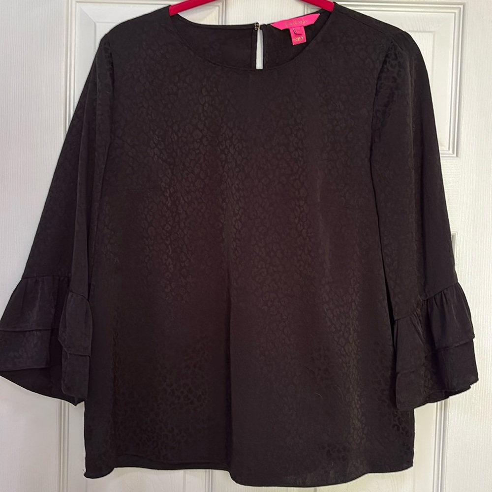 Lily Pulitzer Med black on black animal print top